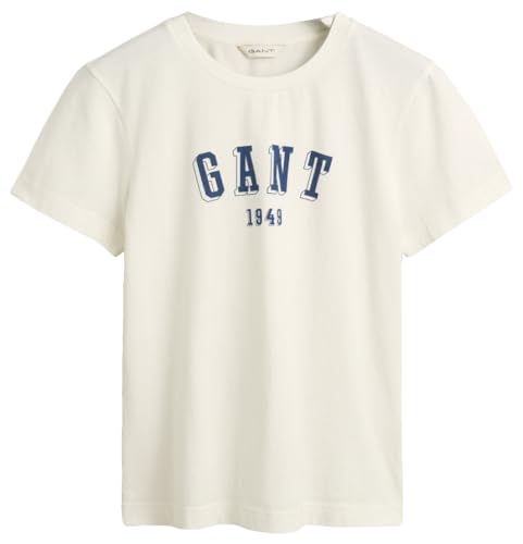 GANT Damen REG Printed SS C-Neck T-Shirt, Eggshell, Small von GANT
