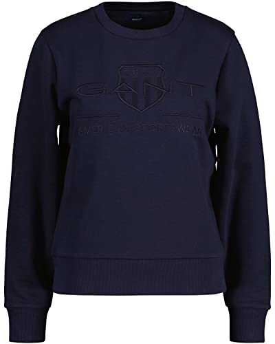 GANT Damen REG Shield C-Neck Sweat Tonal Logo Rundhalspullover, Evening Blue, S von GANT