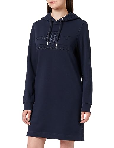 GANT Damen REG Shield Dress Tonal Logo Kapuzenpullover Kleid, Evening Blue, L von GANT