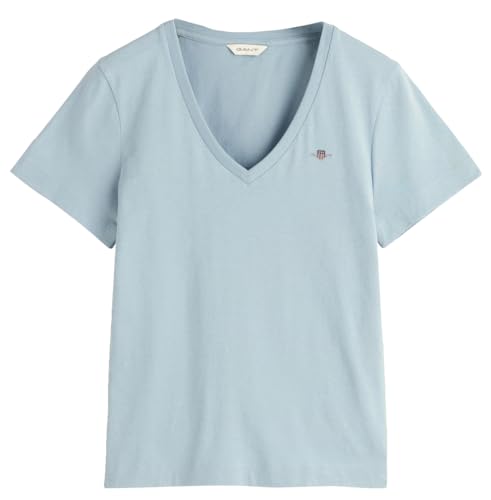 GANT Damen REG Shield SS V-Neck T-Shirt, Dove Blue, Medium von GANT