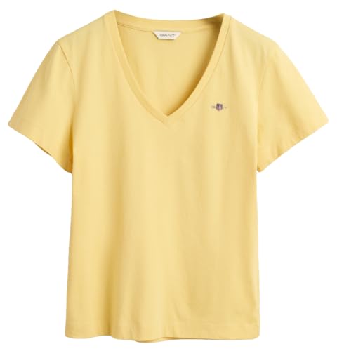 GANT Damen REG Shield SS V-Neck T-Shirt, Dusty Yellow, Medium von GANT