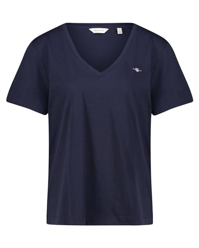GANT Damen REG Shield SS V-Neck T-Shirt, Evening Blue, XL GANT Damen REG Shield SS V-Neck T-Shirt, Evening Blue, XL von GANT