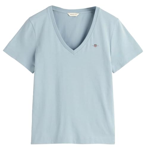 GANT Damen REG Shield SS V-Neck T-Shirt, Fresh Blue, X-Small von GANT
