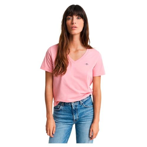 GANT Damen REG Shield SS V-Neck T-Shirt, Geranium PINK, X-Large GANT Damen REG Shield SS V-Neck T-Shirt, Geranium PINK, X-Large von GANT