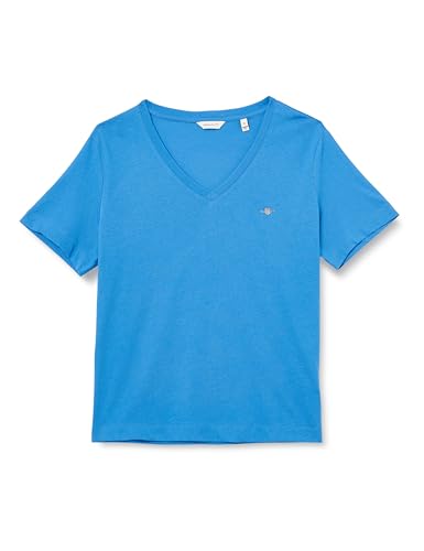 GANT Damen REG Shield SS V-Neck T-Shirt, SEA Blue, M von GANT