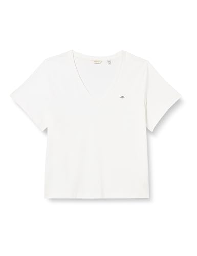 GANT Damen REG Shield SS V-Neck T-Shirt, White, XL von GANT