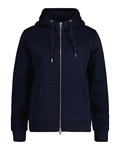 GANT Damen REG Shield Zip Hoodie Tonal Logo KAPUZENPULLOVERJACKE, Evening Blue, S von GANT