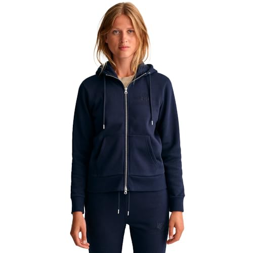 Gant Damen REG Shield Zip Hoodie Tonal Logo KAPUZENPULLOVERJACKE, Evening Blue, XXL von GANT
