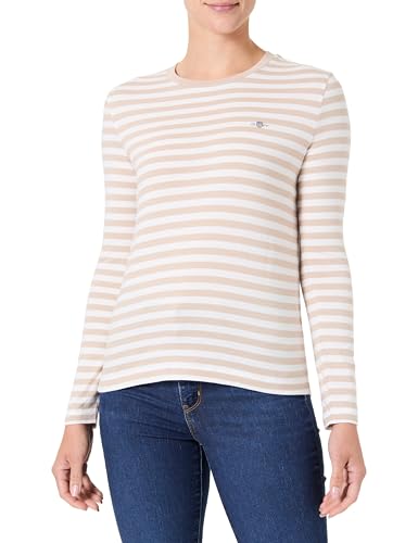 GANT Damen REG Striped Shield LS T-Shirt, Dry Sand, Large von GANT