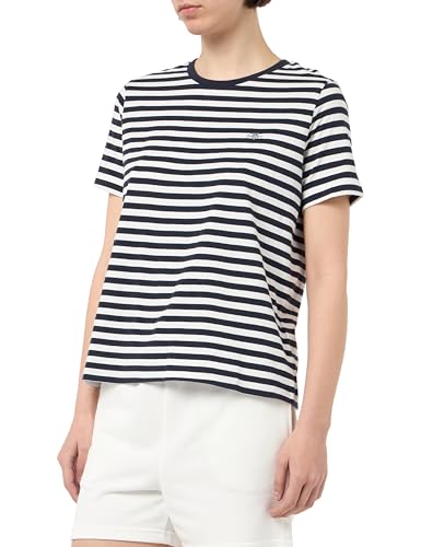 GANT Damen REG Striped Shield SS T-Shirt, Evening Blue, Small von GANT