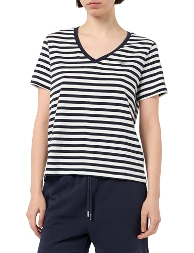 GANT Damen REG Striped Shield V-Neck T-Shirt, Evening Blue, Small von GANT