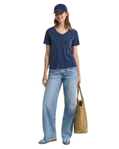 GANT Damen REG Sunfaded SS V-Neck T-Shirt, Persian Blue, Small von GANT