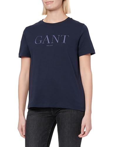 GANT Damen REG Tonal Graphic SS T-Shirt, Evening Blue, X-Large von GANT