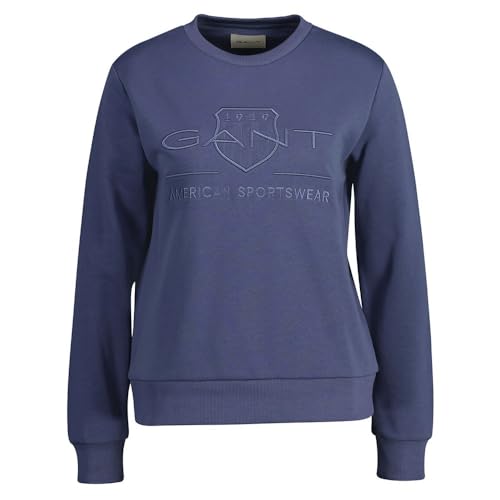 GANT Damen REG Tonal Shield C-Neck Sweat Sweatshirt, Dusty Navy, 38 von GANT