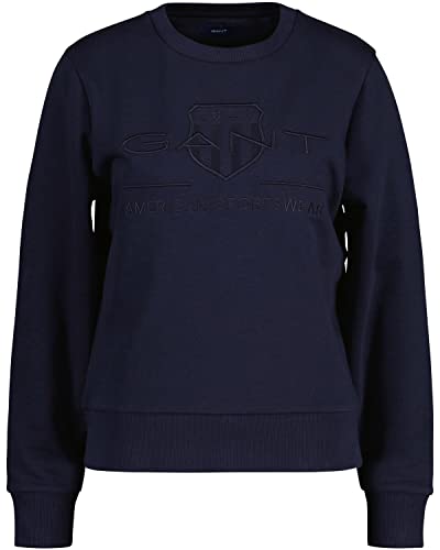 GANT Damen REG Tonal Shield C-Neck Sweat Sweatshirt, Evening Blue, XS von GANT