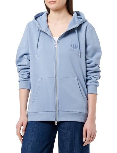 GANT Damen REG Tonal Shield Zip Hoodie Kapuzenpullover, Blue Water, 36 von GANT