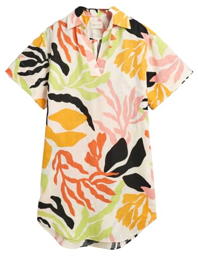 GANT Damen REL Palm Print SS Linen Caftan Kleid, Medal Yellow, 46 von GANT