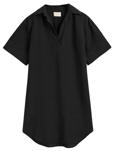 GANT Damen REL SS Linen Caftan Kleid, Ebony Black, 40 von GANT