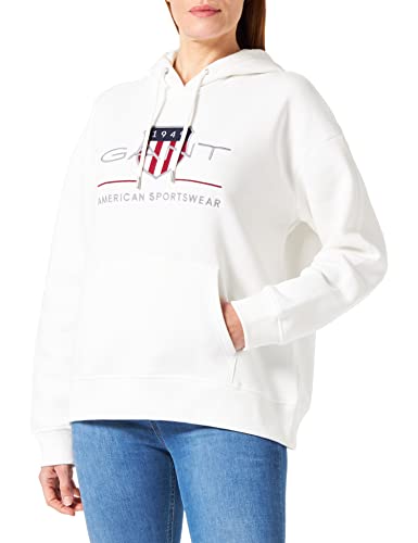 GANT Damen REL Shield Hoodie ARCHIV Logo Kapuzenpullover, Eggshell, S von GANT