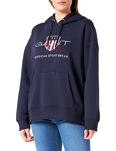 GANT Damen REL Shield Hoodie ARCHIV Logo Kapuzenpullover, Evening Blue, S von GANT