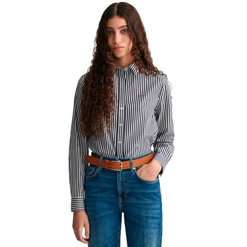 GANT Damen Reg Poplin Stripe Shirt Klassisches Hemd, Classic Blue, 38 EU von GANT