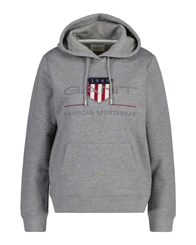 GANT Damen Rel Archive Shield Hoodie Kapuzenpullover, Grey Melange, 3XL EU von GANT