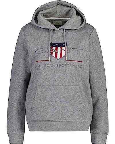 GANT Damen Rel Archive Shield Hoodie Kapuzenpullover, Grey Melange, M EU von GANT