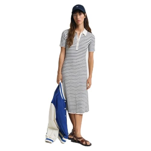 GANT Damen Rib Knit Striped Rugger SS Dress Kleid, Evening Blue, L von GANT
