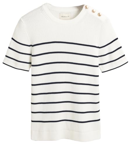 GANT Damen Ribbed Breton C-Neck Pullover, Cream, S von GANT