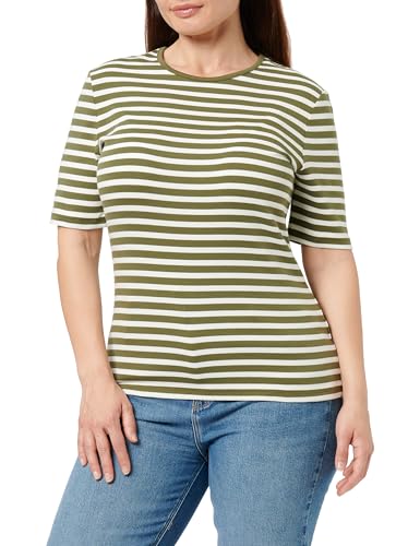 GANT Damen Slim Striped 1X1 Ribbed SS T-Shirt 4203493, Moss Green,XL von GANT