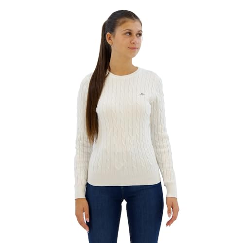 Gant Damen Stretch Cotton Cable C-Neck Pullover, Eggshell, Standard von GANT