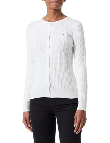 GANT Damen Stretch Cotton Cable Cardigan Strickjacke, Eggshell, Small von GANT