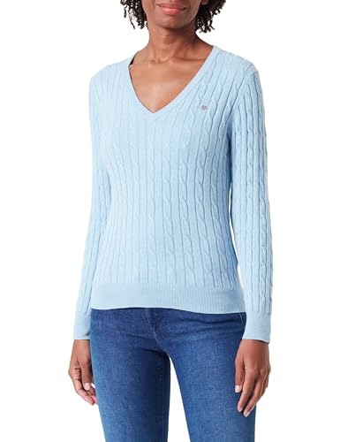 GANT Damen Stretch Cotton Cable V-Neck Pullover, Dove Blue, XXX-Large von GANT