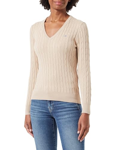 GANT Damen Stretch Cotton Cable V-Neck Pullover, Dry Sand, L von GANT