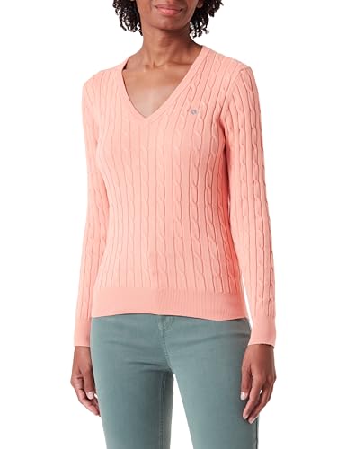 GANT Damen Stretch Cotton Cable V-Neck Pullover, Peachy PINK, L von GANT