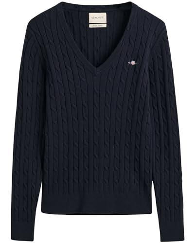 Gant Damen Stretch Cotton Cable V-Neck Pullover, Evening Blue, XXL EU von GANT
