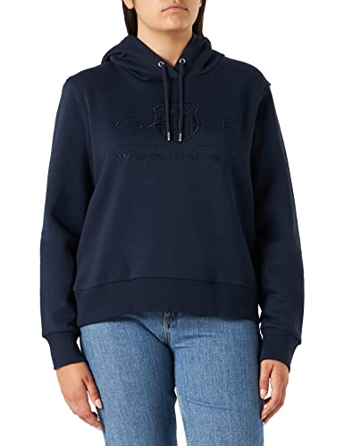 GANT Damen REG Shield Hoodie Tonal Logo Kapuzenpullover, Evening Blue, M von GANT