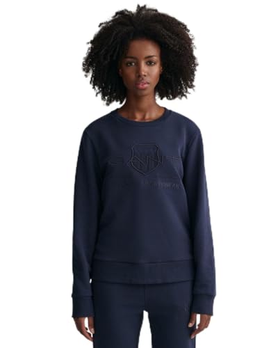 GANT Damen REG Shield C-Neck Sweat Tonal Logo Rundhalspullover, Evening Blue, L von GANT