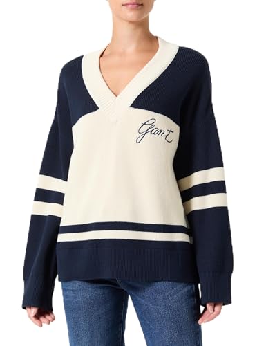 GANT Damen Varsity Cotton V-Neck Pullover, Evening Blue, 46 GANT Damen Varsity Cotton V-Neck Pullover, Evening Blue, 46 von GANT