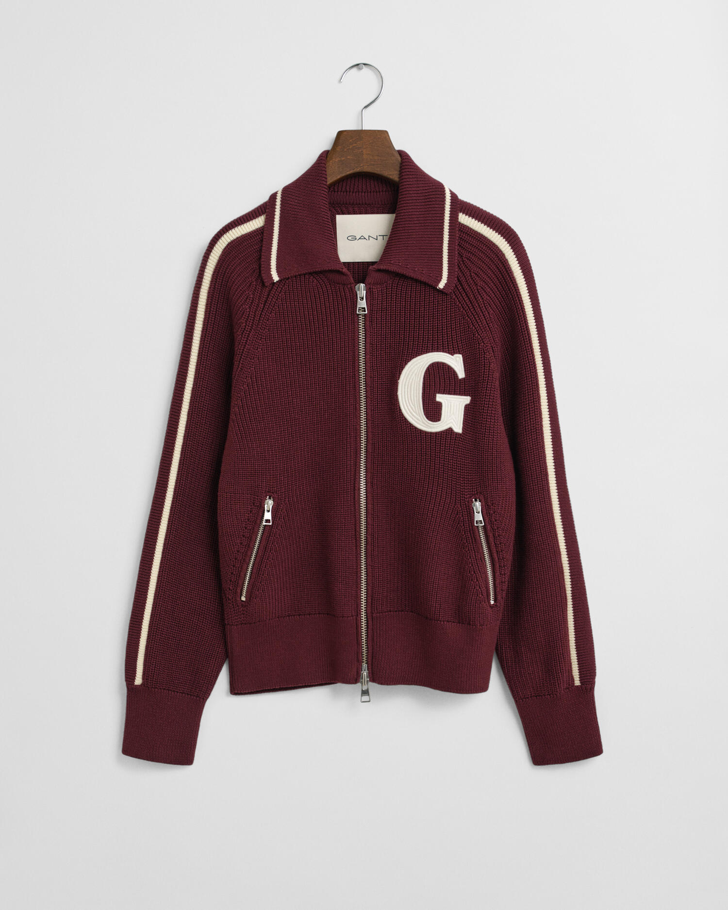 GANT - GANT Varsity Strickjacke mit Reißverschluss plum wine - Gr. - L von GANT