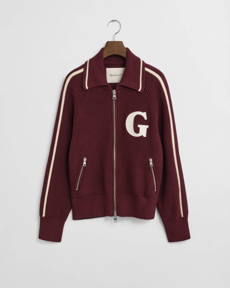 GANT - GANT Varsity Strickjacke mit Reißverschluss plum wine - Gr. - L von GANT