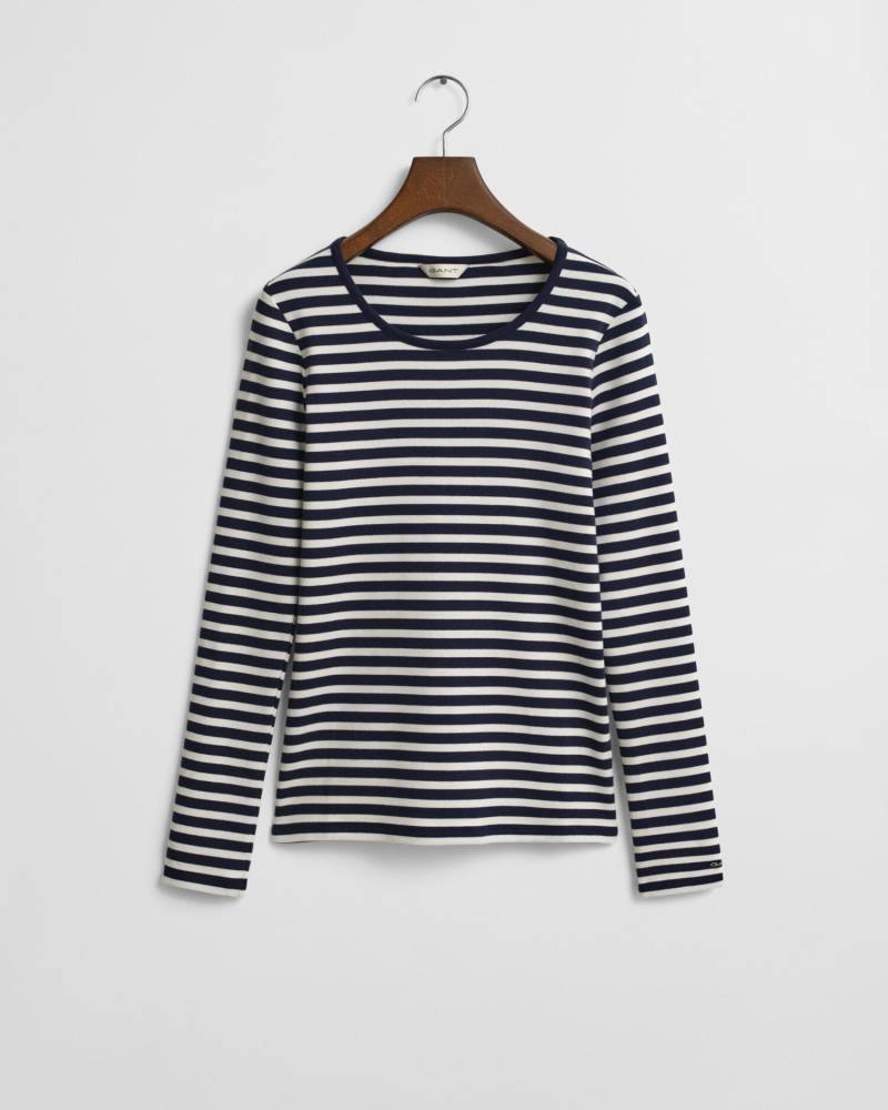 GANT - Geripptes Langarm-T-Shirt mit Streifen evening blue - Gr. - M von GANT
