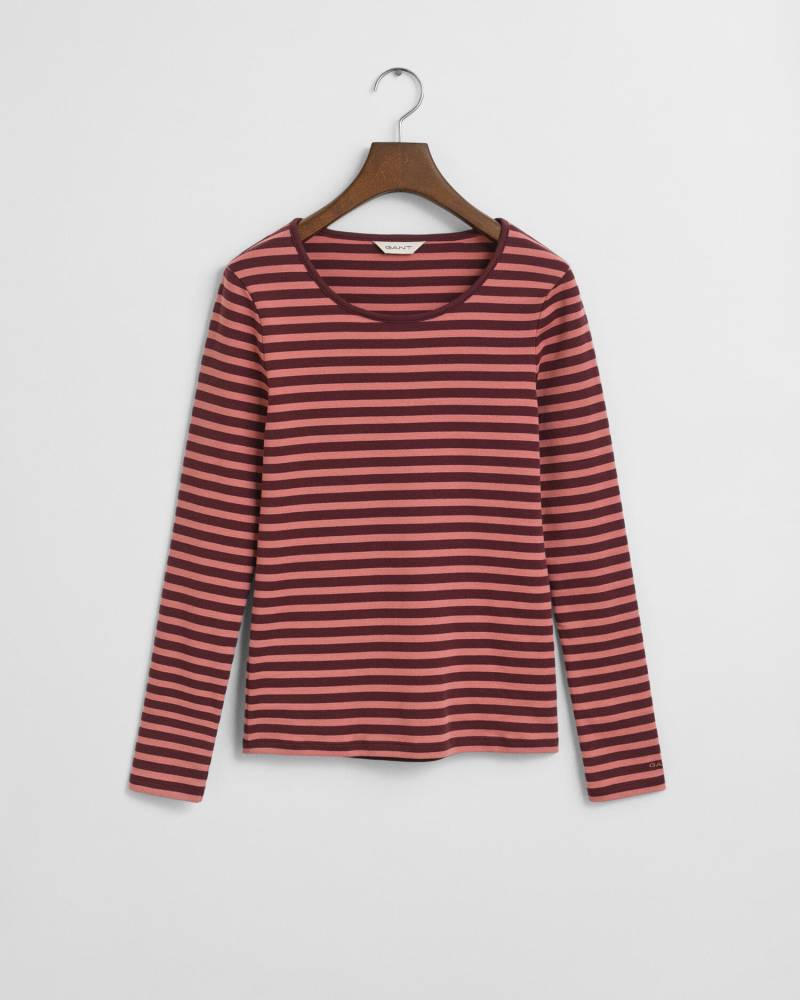 GANT - Geripptes Langarm-T-Shirt mit Streifen plum wine - Gr. - XXL von GANT