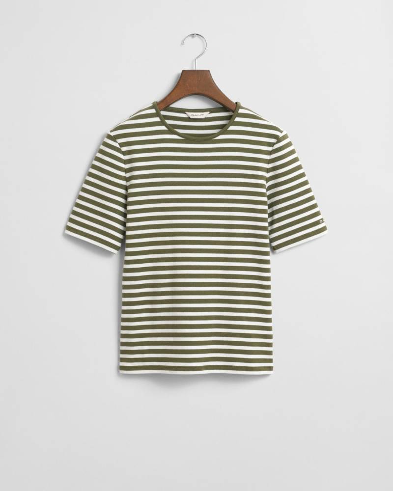 GANT - Geripptes T-Shirt mit Streifen moss green - Gr. - XXL von GANT