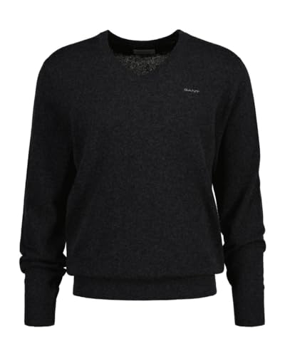 GANT Herren 8050174-97 Pullover mit V-Ausschnitt aus extrafeiner Lammwolle, Grau, S von GANT