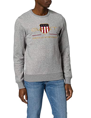 GANT Herren Shield C-Neck ARCHIV Logo Pullover MIT Rundhalsausschnitt, Grey Melange, L von GANT