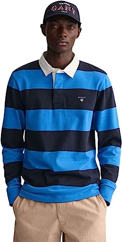 GANT Herren Barstripe Heavy Rugger Langarm Rugby MIT Streifen, Day Blue, 3XL von GANT