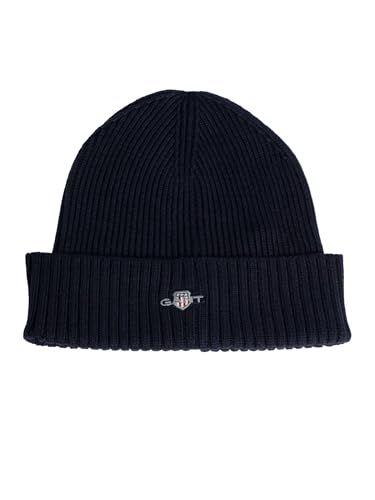 GANT Herren Beanie Aus Baumwollmischung Mit Logo, Marine, One Size von GANT