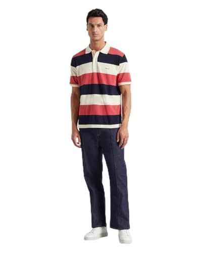 GANT Herren Block Stripe SS Polo Polohemd, Cream, M von GANT