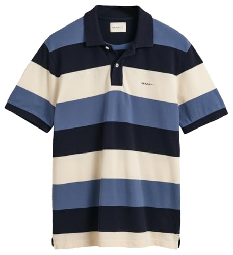 GANT Herren Block Stripe SS Polo Polohemd, Evening Blue, XXL von GANT